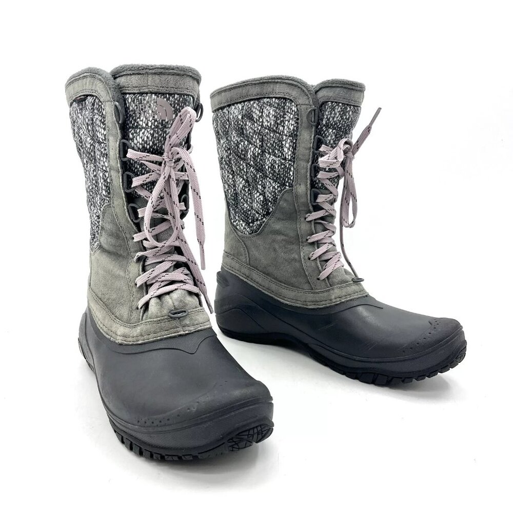 The North Face Gray Leather Fabric Winter Snow Boots Women's Size 10.5